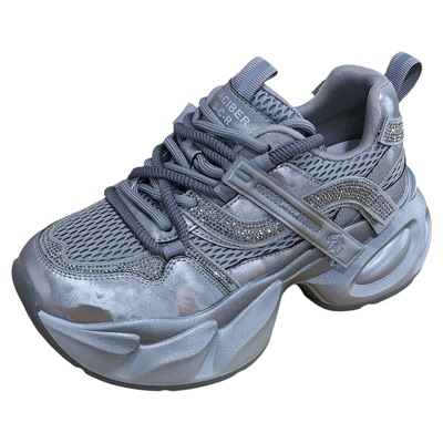 诗路花语水钻厚底增高老爹鞋女