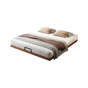 无床头胡桃木床小户型齐边双人实木床主次卧简约可定制尺寸悬浮床