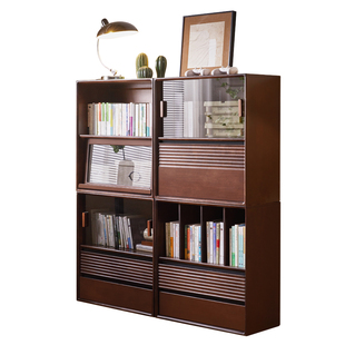 实木书柜矮柜自由组合模块柜家用客厅电视柜展示柜带玻璃门收纳柜