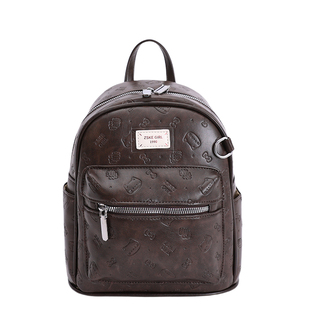 复古暗纹压花双肩包女旅行用皮质小型背包可爱卡通猫猫女生小书包