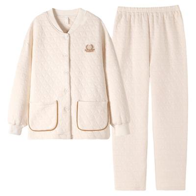 睡衣女士秋冬纯棉夹层长袖家居服
