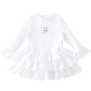 女童连衣裙春装2026新款洋气儿童白色公主蛋糕裙小女孩长袖打底裙