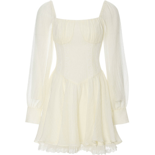 sincethen 法式千金白色连衣裙宫廷穿搭短款名媛风小众裙子女秋冬