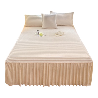 纯色A类法莱绒床裙床罩单件加绒保暖床围群保护套床单三件套秋冬