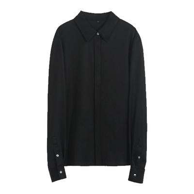 OFFIY重磅醋酸黑色显瘦职业衬衫