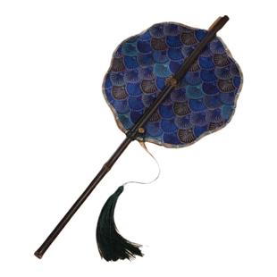 流光贝壳汉服圆形腰扇可卷折叠团扇古扇拍照揽收表演走秀舞蹈道具