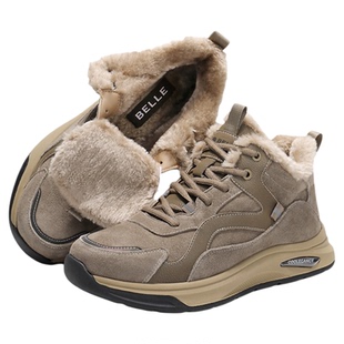 百丽冬季男鞋加绒高帮跑步运动板鞋男厚底雪地靴棉鞋短靴8SK01AD5