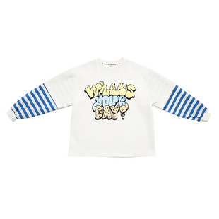 Q宝家童品2月新款 男童假两件长袖T恤春款儿童韩系条纹卫衣上衣潮