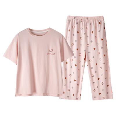 纯棉带胸垫夏季女士短袖家居服