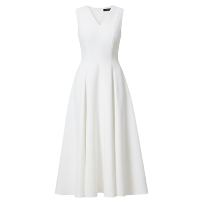 经典V领大摆修身显比例时髦连衣裙白色焕新