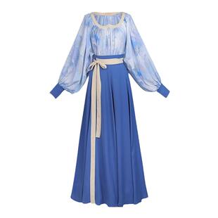 拟梦梵高的海国风原创改良鸡心领6米摆十破裙春秋油画感日常汉服