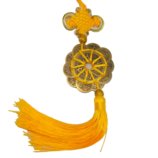 黄铜五帝钱挂件黄色中国结十帝梅花钱出入平安黄绳十帝钱家居装饰