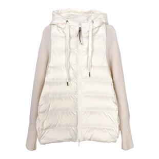 YUNMEGN女装bc新款鹅绒羽绒服羊绒羊毛桑蚕丝拼接袖保暖连帽外套