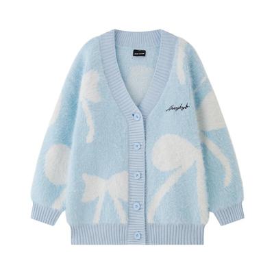 YKYB蝴蝶结甜美V领针织开衫