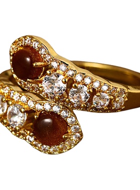 虎眼石蛇形开口戒指女轻奢高级感