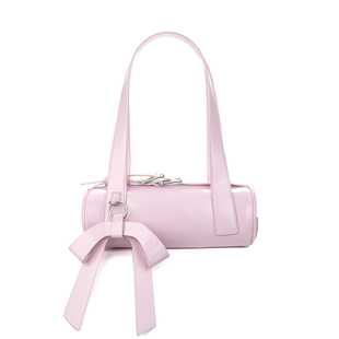 简着 /原创 波亚圆筒包沙粉色 甜酷撞色拆卸蝴蝶结皮带手提腋下包