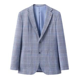 品牌男士西装春季新款舒适格纹时尚胸针商务休闲西服外套撤柜