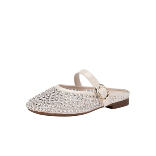 热风包头凉拖女鞋2025年秋季新款女士时尚凉鞋水钻配裙子穆勒鞋子