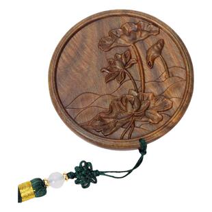 中国风特色礼品绿檀木随身化妆镜古风实木便携雕刻小圆镜子送老外