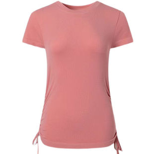 弹力紧身显瘦瑜伽服上衣女夏季普拉提训练运动速干抽褶t恤健身服