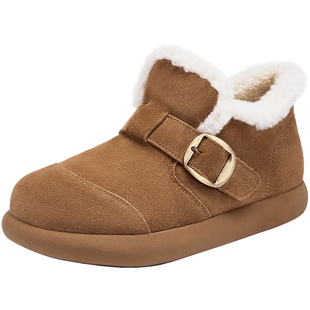 热风复古雪地靴女款2025年冬季新款棕色勃肯棉鞋休闲短筒加绒靴子