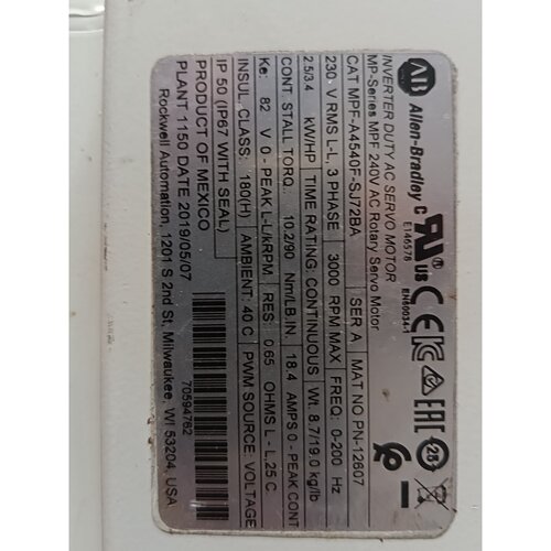 〔议价-可维修〕AB罗克韦尔伺服电机MPF-A4540F-SJ72BA 全新 工业
