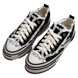 乞丐鞋半拖破烂男厚底帆布板鞋女补丁超火半踩懒人鞋女夏季一脚蹬