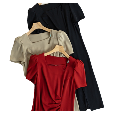 夏季法式收腰气质通勤短袖连衣裙