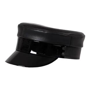 黑色鸭舌帽子女2025新款时尚网红潮显脸小漆皮美式复古报童帽