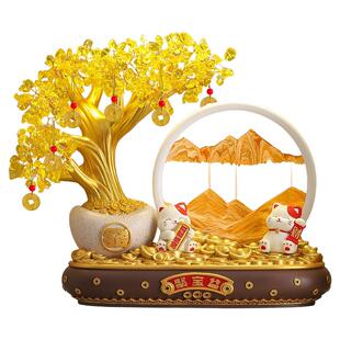 发财树招财猫摆件店铺前台家居酒柜财源滚滚高档装饰开业乔迁礼物