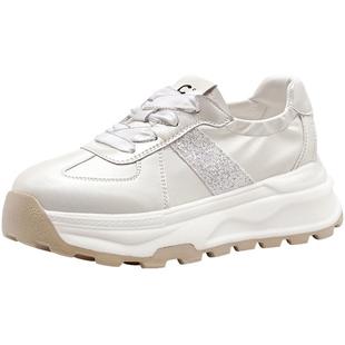 千百度休闲鞋女布面新款时尚亮片透气德训鞋厚底女鞋子增高板鞋