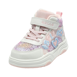 百丽童鞋女童加绒板鞋冬季新款儿童运动鞋保暖高帮鞋子中大童二棉