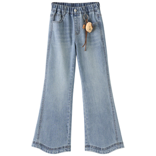 女大童浅蓝牛仔喇叭裤2026春季新款少女弹力显瘦马蹄裤学生微喇裤