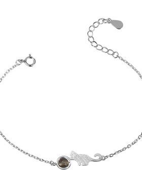 老银匠925纯银月光石猫玩球手链