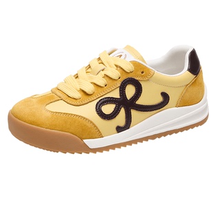 奥康 女鞋春秋黄色德训鞋慢跑鞋复古休闲百搭运动板鞋门店发货