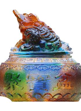 琉璃金蟾聚宝盆风水摆件