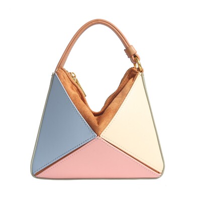 撞色折叠立体三角手提单肩斜挎包
