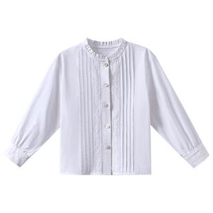 哈齿童装春秋儿童法式文艺花边衬衫女童白衬衫亲肤全棉上衣中大童