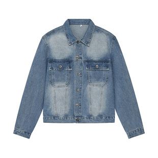 sicnhe春秋港式复古做旧牛仔外套男修身宽松休闲夹克牛仔上衣服潮