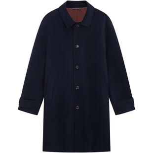Tommy秋冬男装羊毛羊绒混纺商务绅士休闲翻领中长款宽松大衣外套