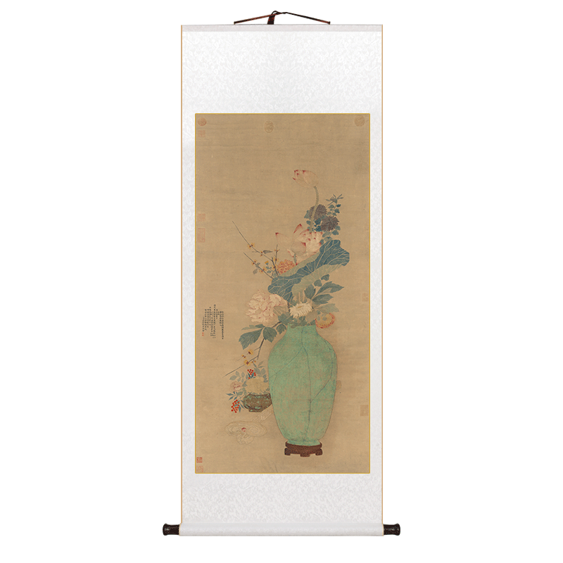 名家古典花卉卷轴挂画岁朝清供图