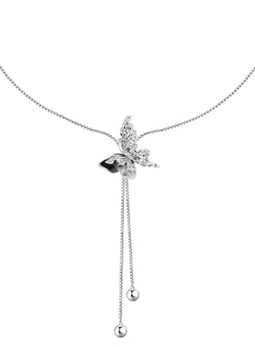 复古水墨板材蝴蝶项链女轻奢高级感长款毛衣链新中式时尚气质项饰