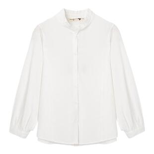 布景衬衫女春季新品简约荷叶边小立领纯色泡泡袖长袖衬衣3779