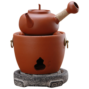 潮州煮茶炭火炉砂铫壶古朴红泥碳炉炭电两用煮茶软化水质祛寒湿气