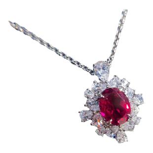 【冬日焰火】鸽血红宝石项链 女轻奢18K金纯银雪花锁骨链时尚白金