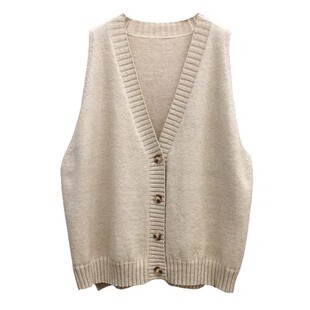 韩国东大门V领开衫羊绒背心女宽松针织马甲春秋毛衣中长款坎肩潮