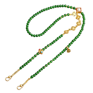 新中式设计绿玉髓双钩挂链锦鲤锁毛衣链配链玉衡天子门生配链新款