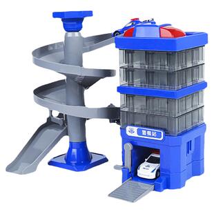 成乐美拼装轨道车消防警察环卫工程救护停车场套装汽车大楼玩具