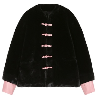 落落狷介 外套女冬新款黑色毛毛外套新中式女装设计感小众小个子