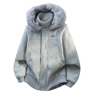 26春秋新款麂皮绒连帽卫衣厚重重磅男生情侣款宽松休闲百搭潮流款